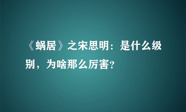 《蜗居》之宋思明：是什么级别，为啥那么厉害？