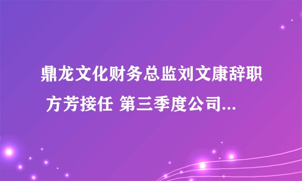 鼎龙文化财务总监刘文康辞职 方芳接任 第三季度公司亏损2163.96万