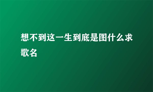 想不到这一生到底是图什么求歌名