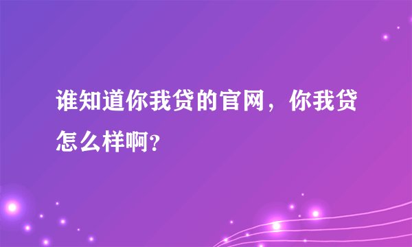 谁知道你我贷的官网，你我贷怎么样啊？