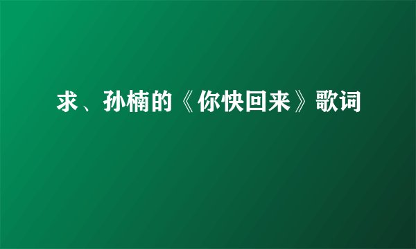 求、孙楠的《你快回来》歌词