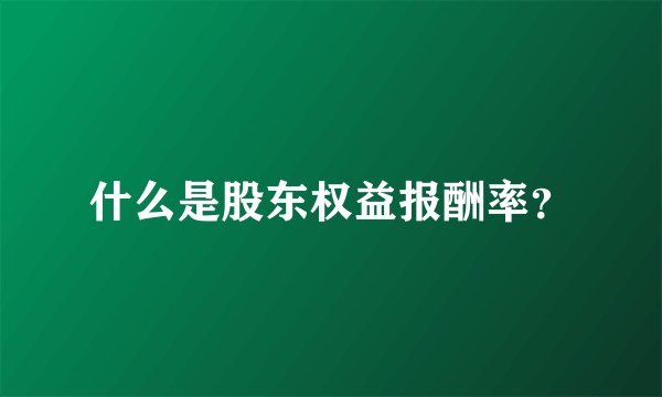 什么是股东权益报酬率？