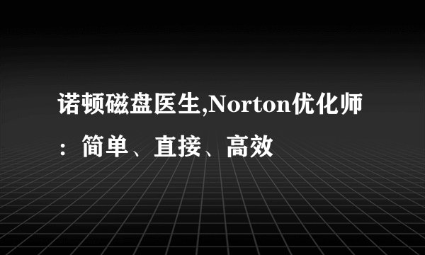 诺顿磁盘医生,Norton优化师：简单、直接、高效