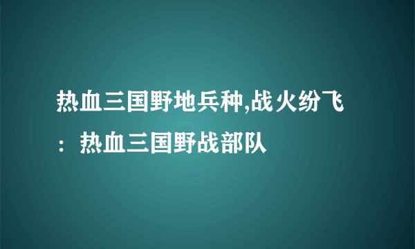 热血三国野地兵种,战火纷飞：热血三国野战部队