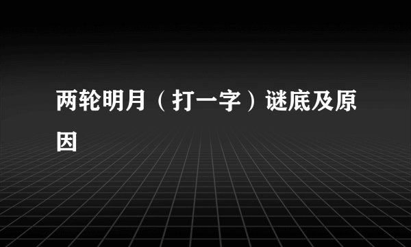 两轮明月（打一字）谜底及原因