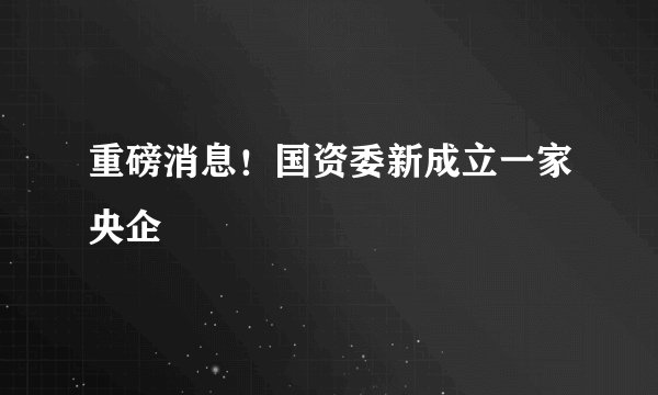 重磅消息！国资委新成立一家央企