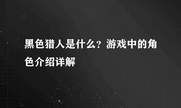 黑色猎人是什么？游戏中的角色介绍详解