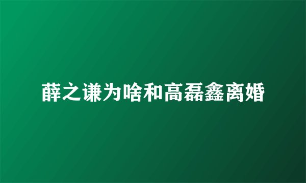 薛之谦为啥和高磊鑫离婚