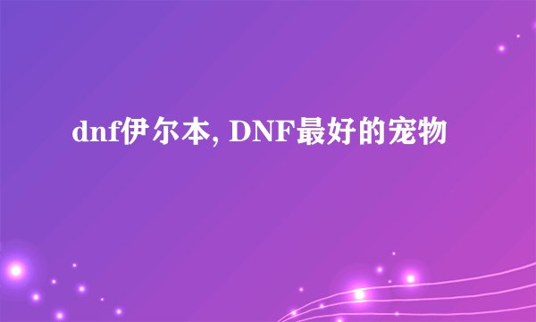 dnf伊尔本, DNF最好的宠物