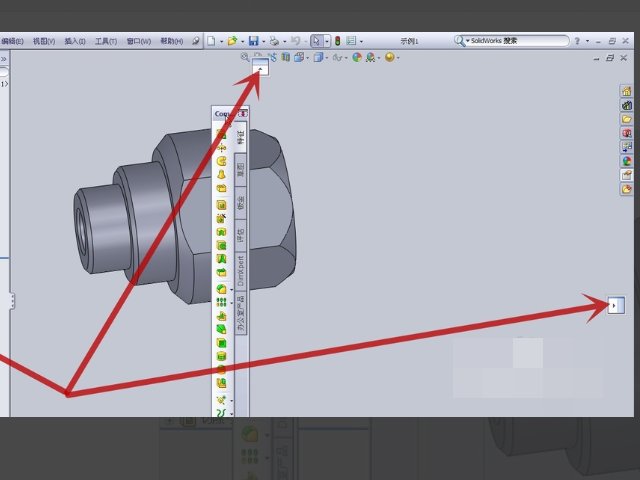 如下图，怎么才能把solidworks2010的工具栏恢复到正上方呢？谢谢！