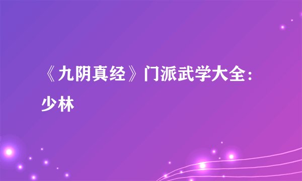 《九阴真经》门派武学大全：少林