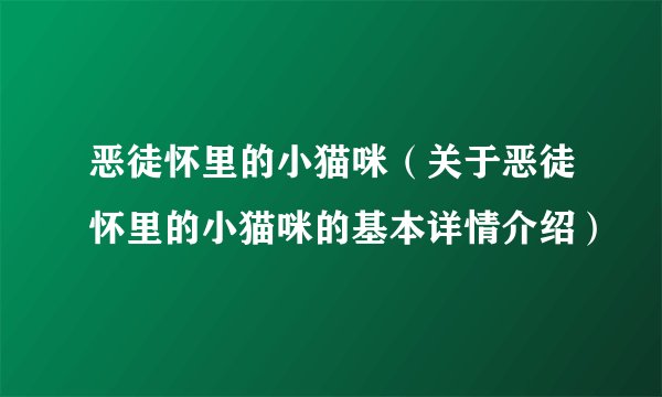 恶徒怀里的小猫咪（关于恶徒怀里的小猫咪的基本详情介绍）