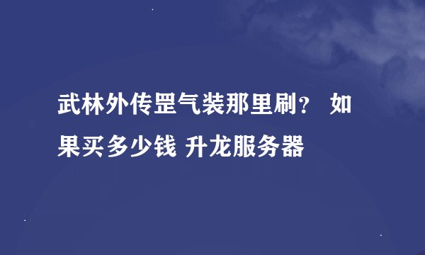 武林外传罡气装那里刷？ 如果买多少钱 升龙服务器