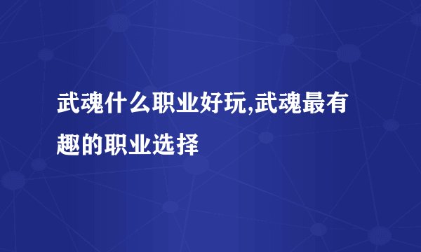 武魂什么职业好玩,武魂最有趣的职业选择