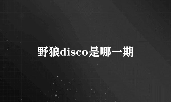 野狼disco是哪一期