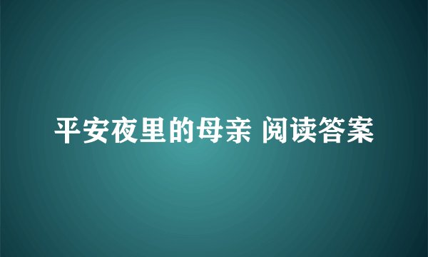 平安夜里的母亲 阅读答案