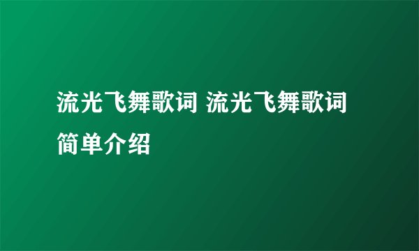 流光飞舞歌词 流光飞舞歌词简单介绍