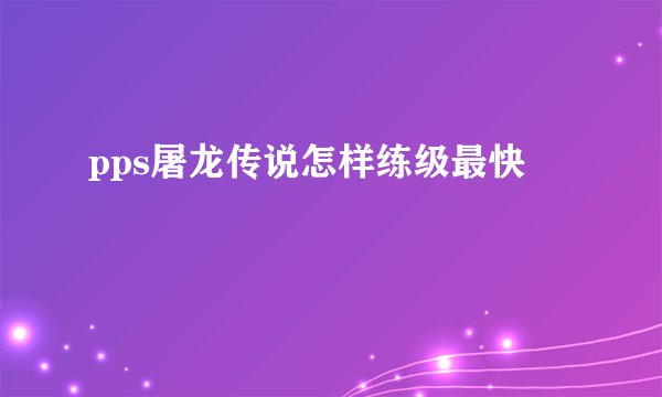 pps屠龙传说怎样练级最快