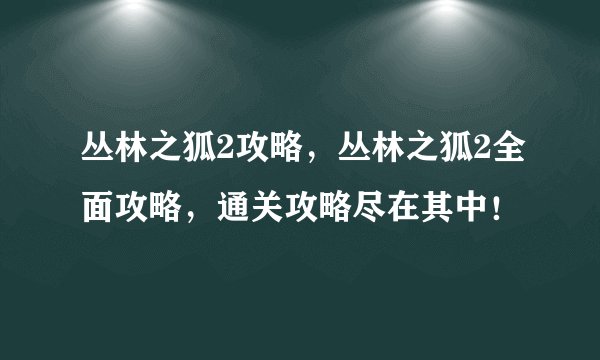 丛林之狐2攻略，丛林之狐2全面攻略，通关攻略尽在其中！