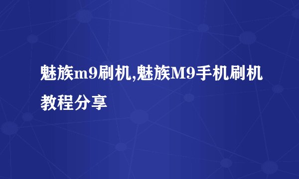 魅族m9刷机,魅族M9手机刷机教程分享