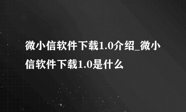 微小信软件下载1.0介绍_微小信软件下载1.0是什么