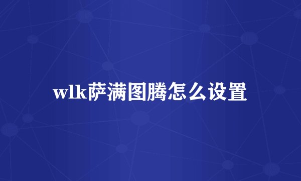 wlk萨满图腾怎么设置