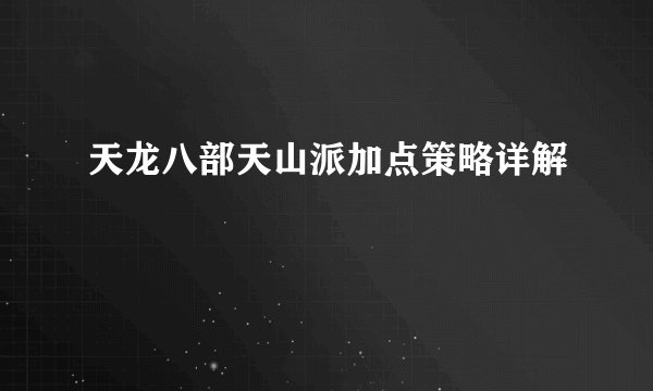 天龙八部天山派加点策略详解