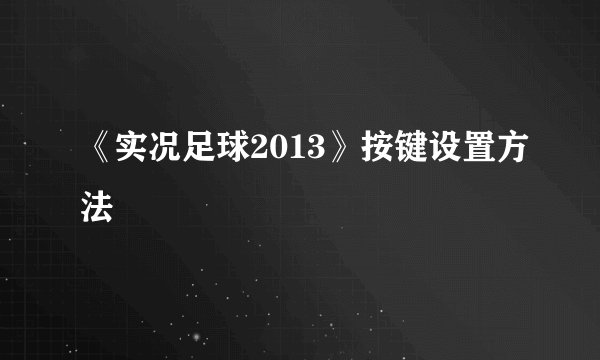 《实况足球2013》按键设置方法