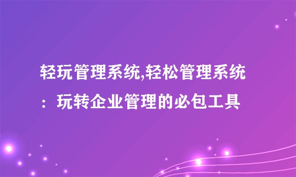 轻玩管理系统,轻松管理系统：玩转企业管理的必包工具