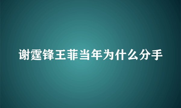 谢霆锋王菲当年为什么分手