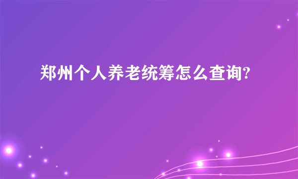 郑州个人养老统筹怎么查询?