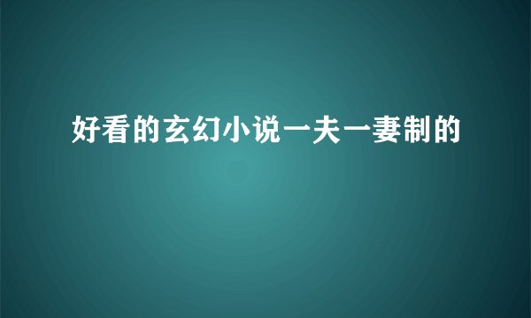 好看的玄幻小说一夫一妻制的