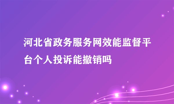 河北省政务服务网效能监督平台个人投诉能撤销吗