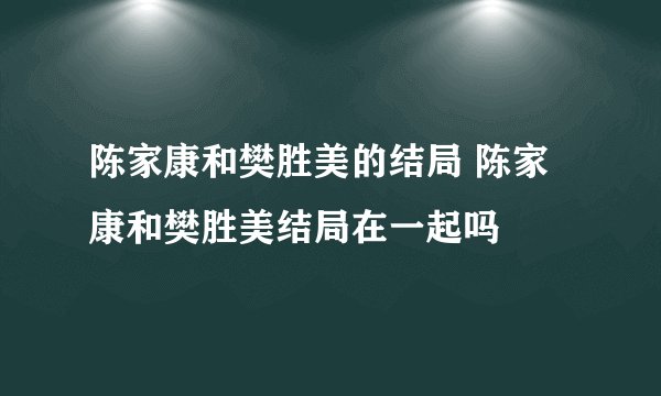 陈家康和樊胜美的结局 陈家康和樊胜美结局在一起吗