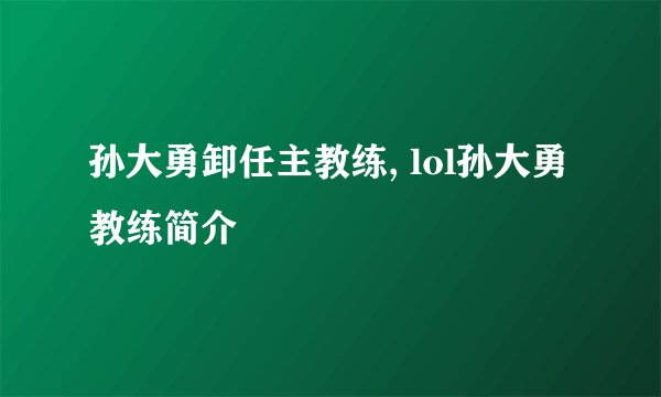 孙大勇卸任主教练, lol孙大勇教练简介