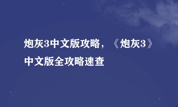 炮灰3中文版攻略，《炮灰3》中文版全攻略速查