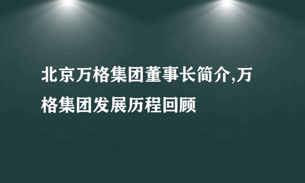 北京万格集团董事长简介,万格集团发展历程回顾