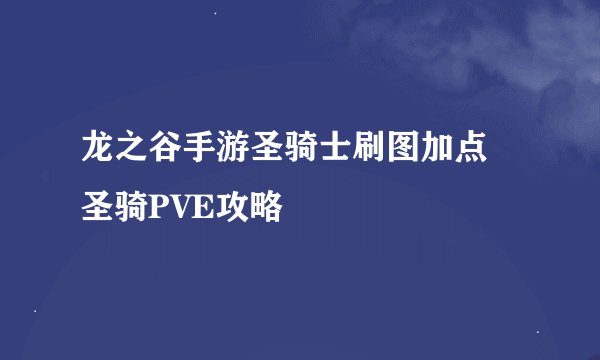 龙之谷手游圣骑士刷图加点 圣骑PVE攻略