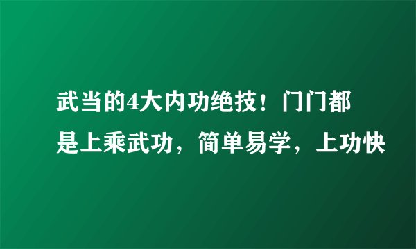 武当的4大内功绝技！门门都是上乘武功，简单易学，上功快