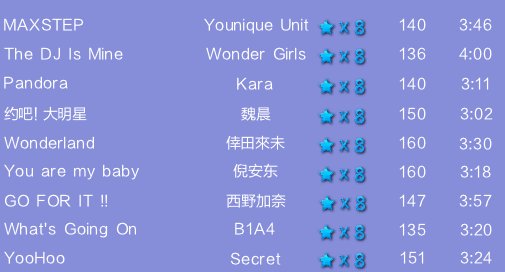 QQ炫舞8星所有歌曲