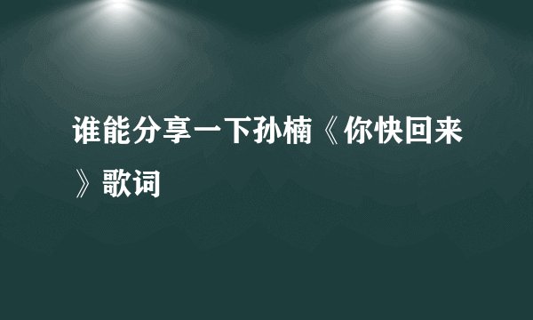 谁能分享一下孙楠《你快回来》歌词
