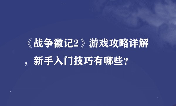 《战争徽记2》游戏攻略详解，新手入门技巧有哪些？