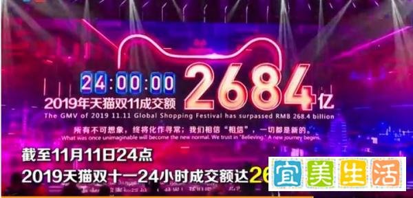 中国人民很行，2019年双十一1分36秒破100亿，总成交额2684亿