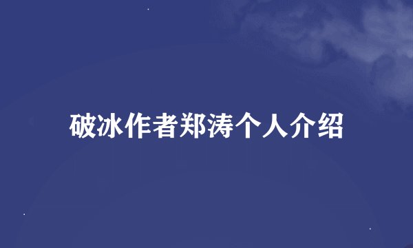 破冰作者郑涛个人介绍