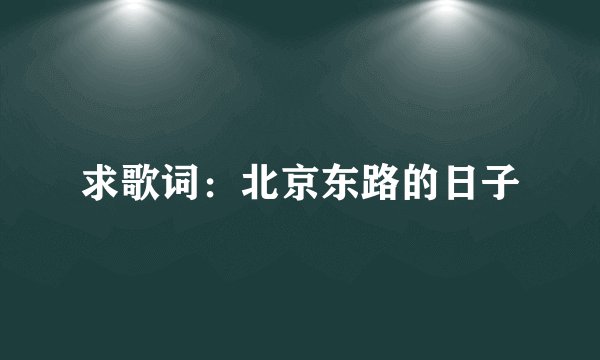 求歌词：北京东路的日子