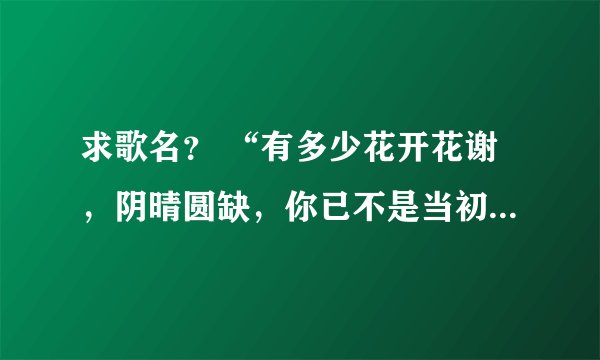 求歌名？ “有多少花开花谢，阴晴圆缺，你已不是当初的少年，我永远怀念你陪我走过的每一天……”