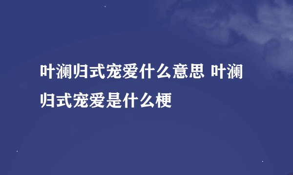 叶澜归式宠爱什么意思 叶澜归式宠爱是什么梗