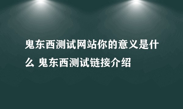 鬼东西测试网站你的意义是什么 鬼东西测试链接介绍