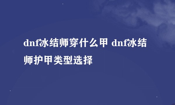 dnf冰结师穿什么甲 dnf冰结师护甲类型选择