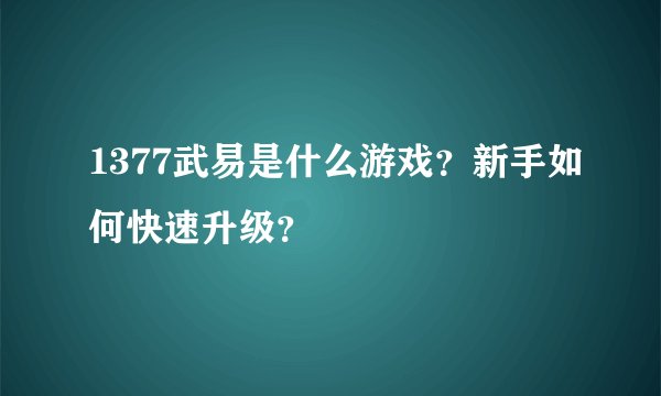 1377武易是什么游戏？新手如何快速升级？
